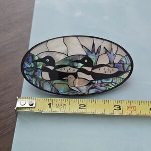 Vintage mother-of-pearl abalone inlays Hair Clip ducks family play in the River